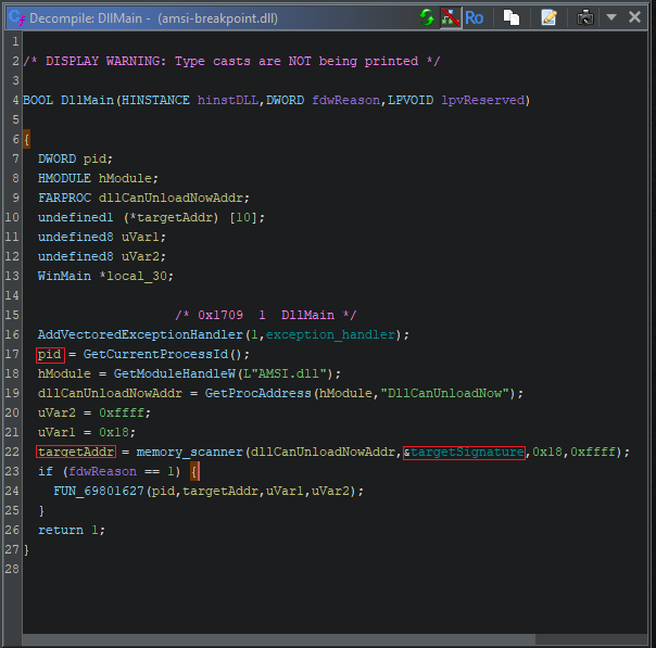 a screenshot of Ghidra showing a more throughly annotated DllMain